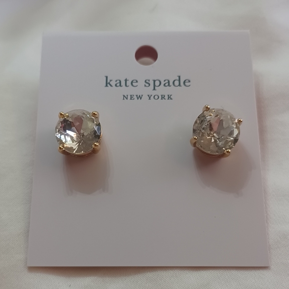 New Kate Spade Gumdrop Sparkly Stud Earrings Golden Clear - Picture 10 of 10